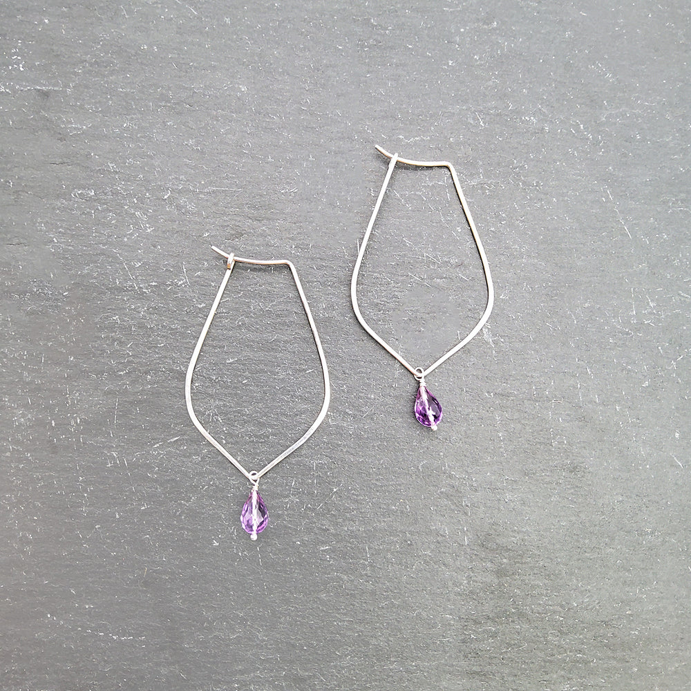Silver and Amethyst Hoop Earrings