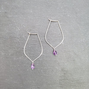 Silver and Amethyst Hoop Earrings