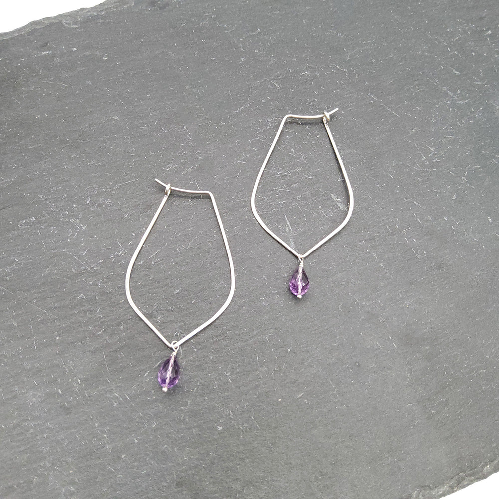 Silver and Amethyst Hoop Earrings
