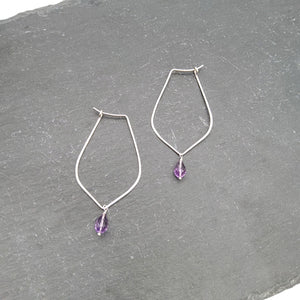Silver and Amethyst Hoop Earrings