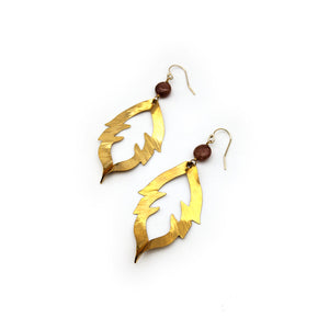 Sunstone and Brass Leaf Earrings