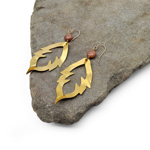 Sunstone and Brass Leaf Earrings