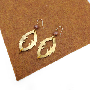 Sunstone and Brass Leaf Earrings