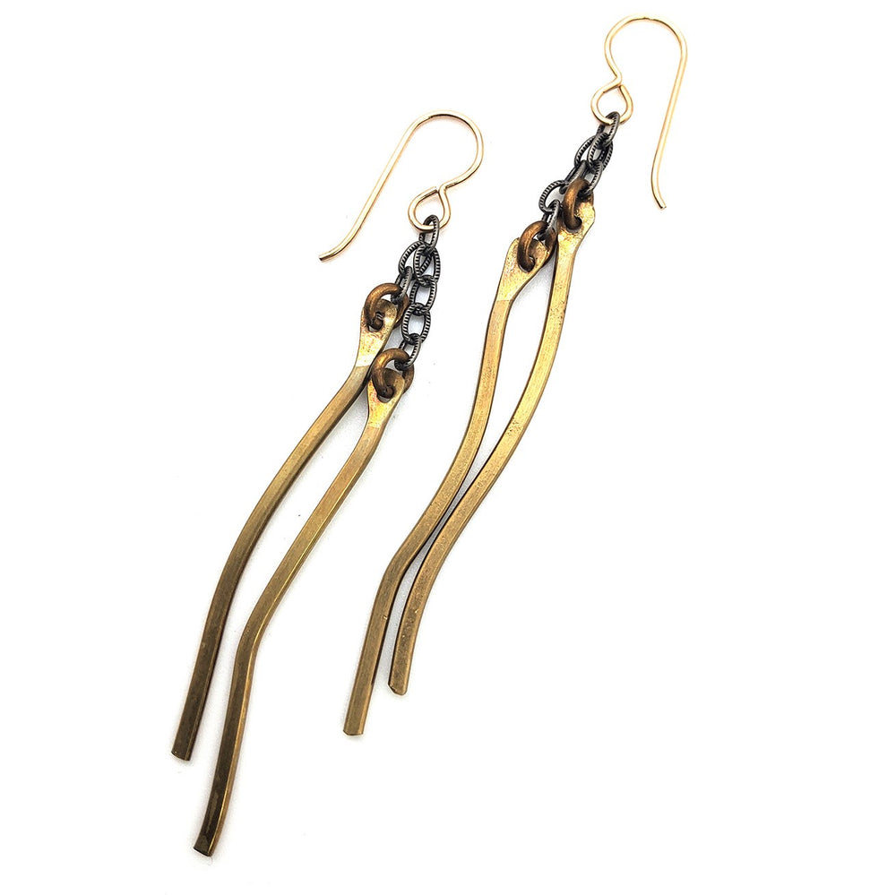 Brass Wave and Chain Dangle Earrings