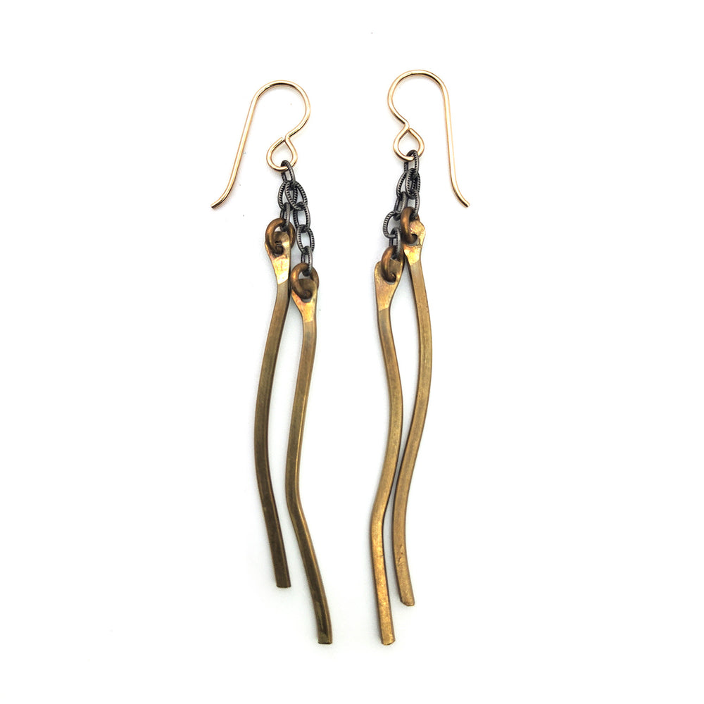 Brass Wave and Chain Dangle Earrings