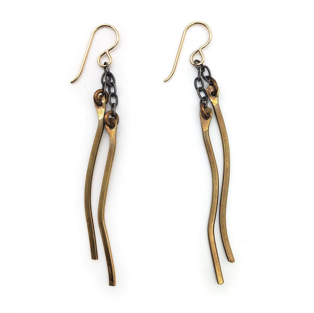 Brass Wave and Chain Dangle Earrings