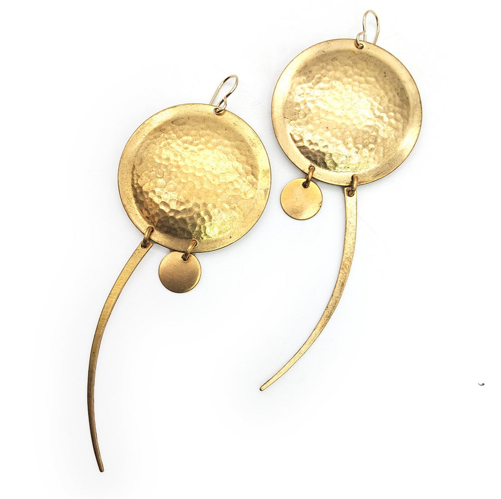 Hammered Brass Disc Dangle Earrings