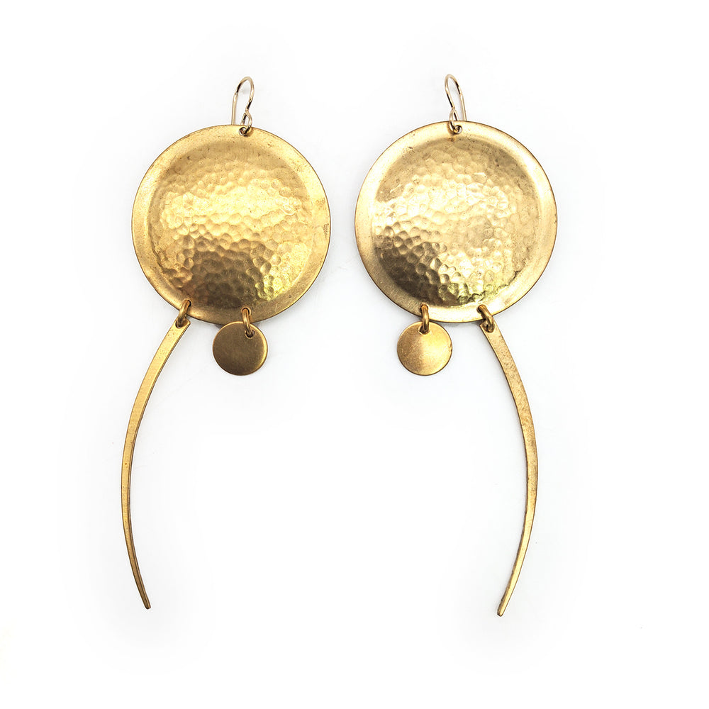 Hammered Brass Disc Dangle Earrings