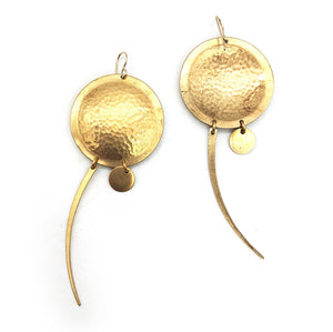 Hammered Brass Disc Dangle Earrings