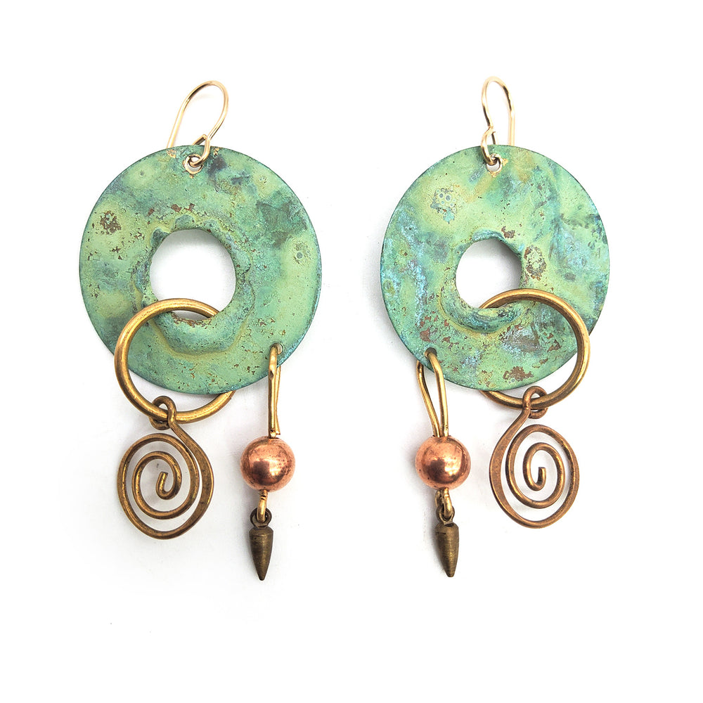 Turquoise Disc and Spiral Earrings