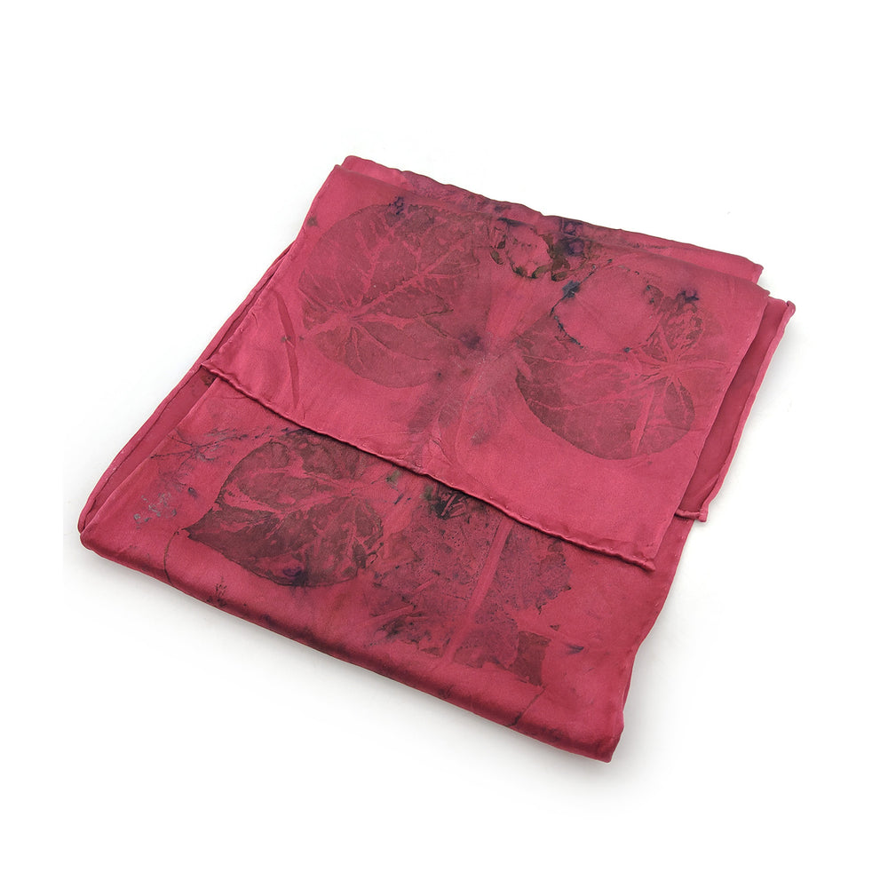 Deep Red Botanical Charmeuse Silk Scarf