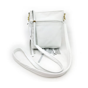 Small White Leather Fringe Bag