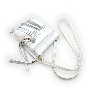 Small White Leather Fringe Bag