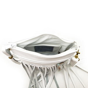 Small White Leather Fringe Bag