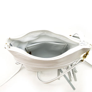 Small White Leather Fringe Bag