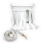 Medium White Leather Fringe Bag