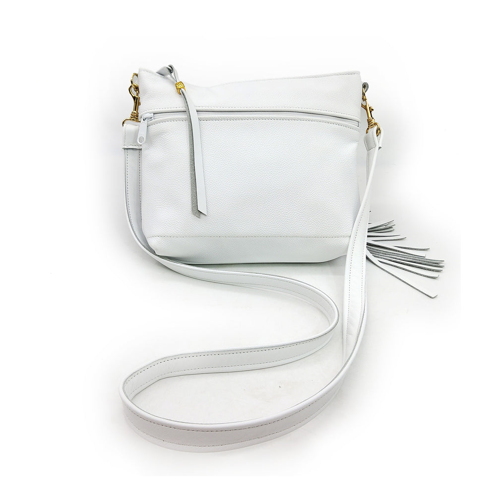 Medium White Leather Fringe Bag