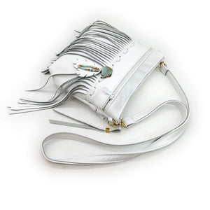 Medium White Leather Fringe Bag
