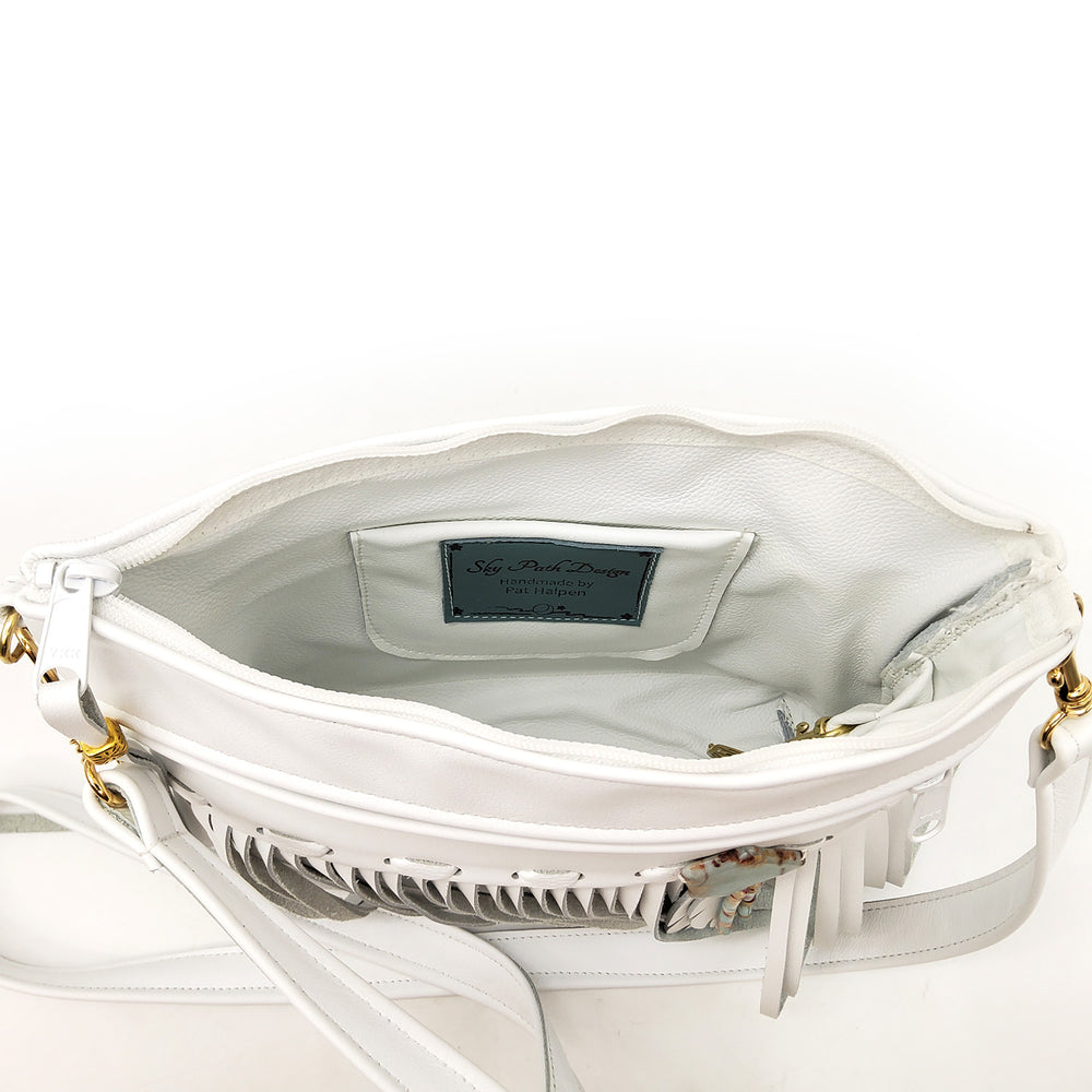 Medium White Leather Fringe Bag