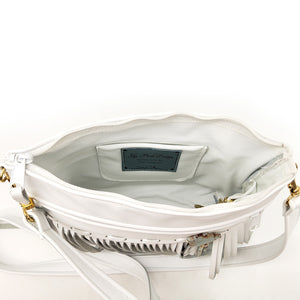 Medium White Leather Fringe Bag