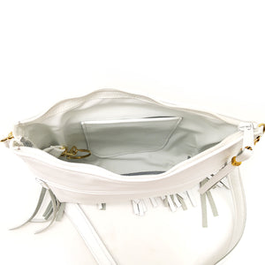 Medium White Leather Fringe Bag