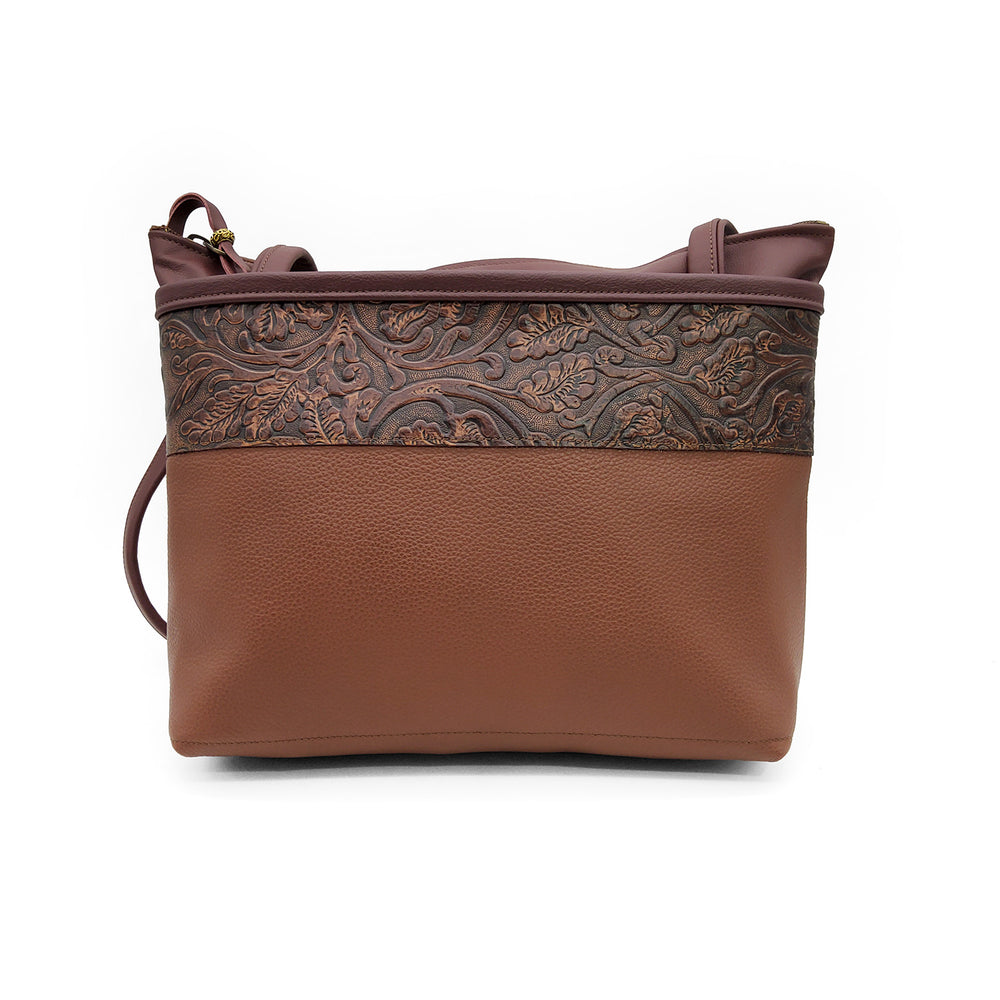 Botanical Leather Zip-Top Tote