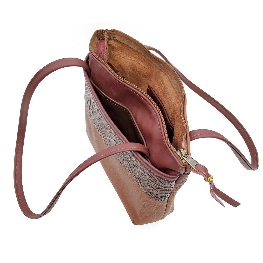 Botanical Leather Zip-Top Tote