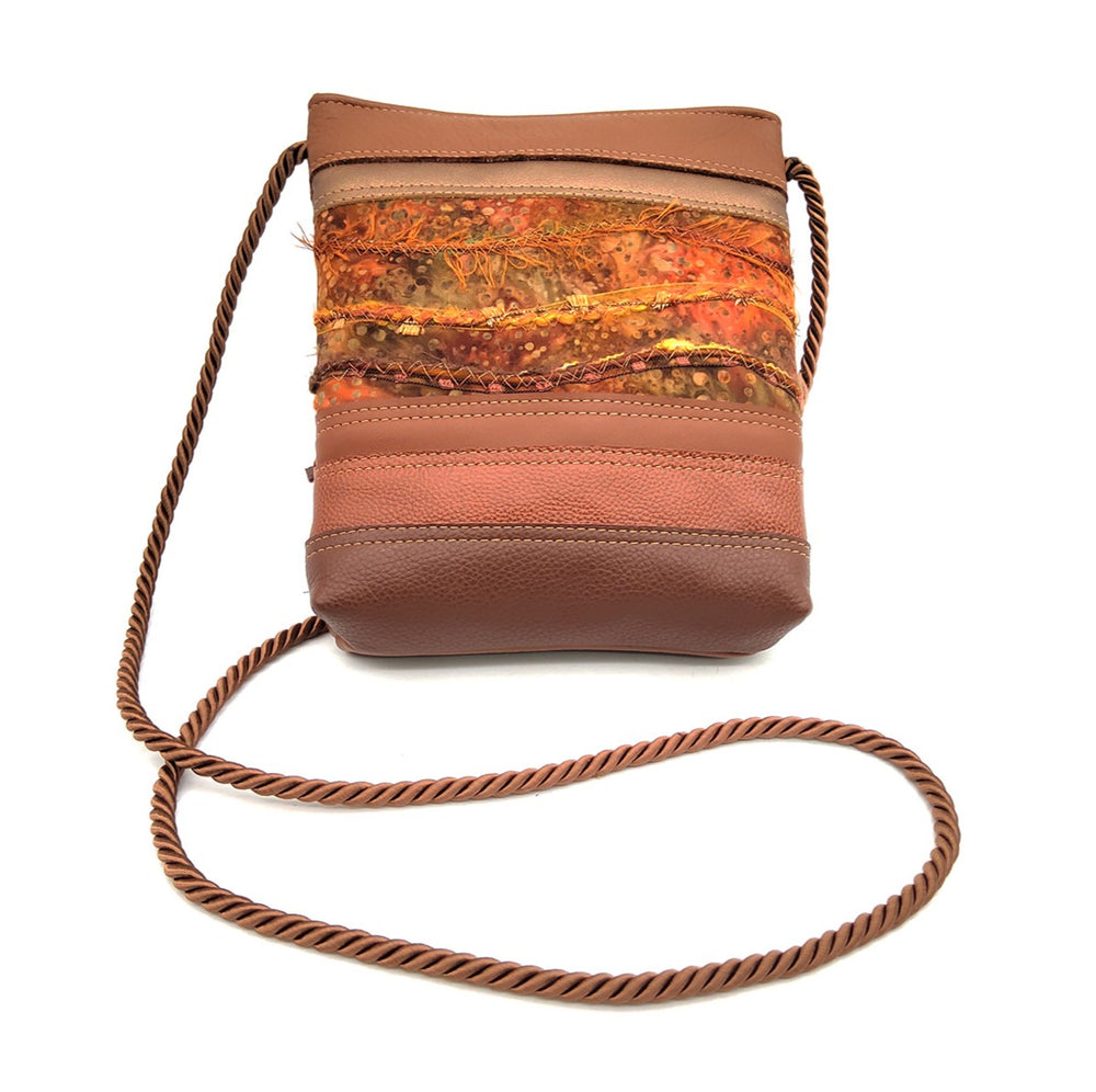Rust Leather & Stitched Fabric Handbag