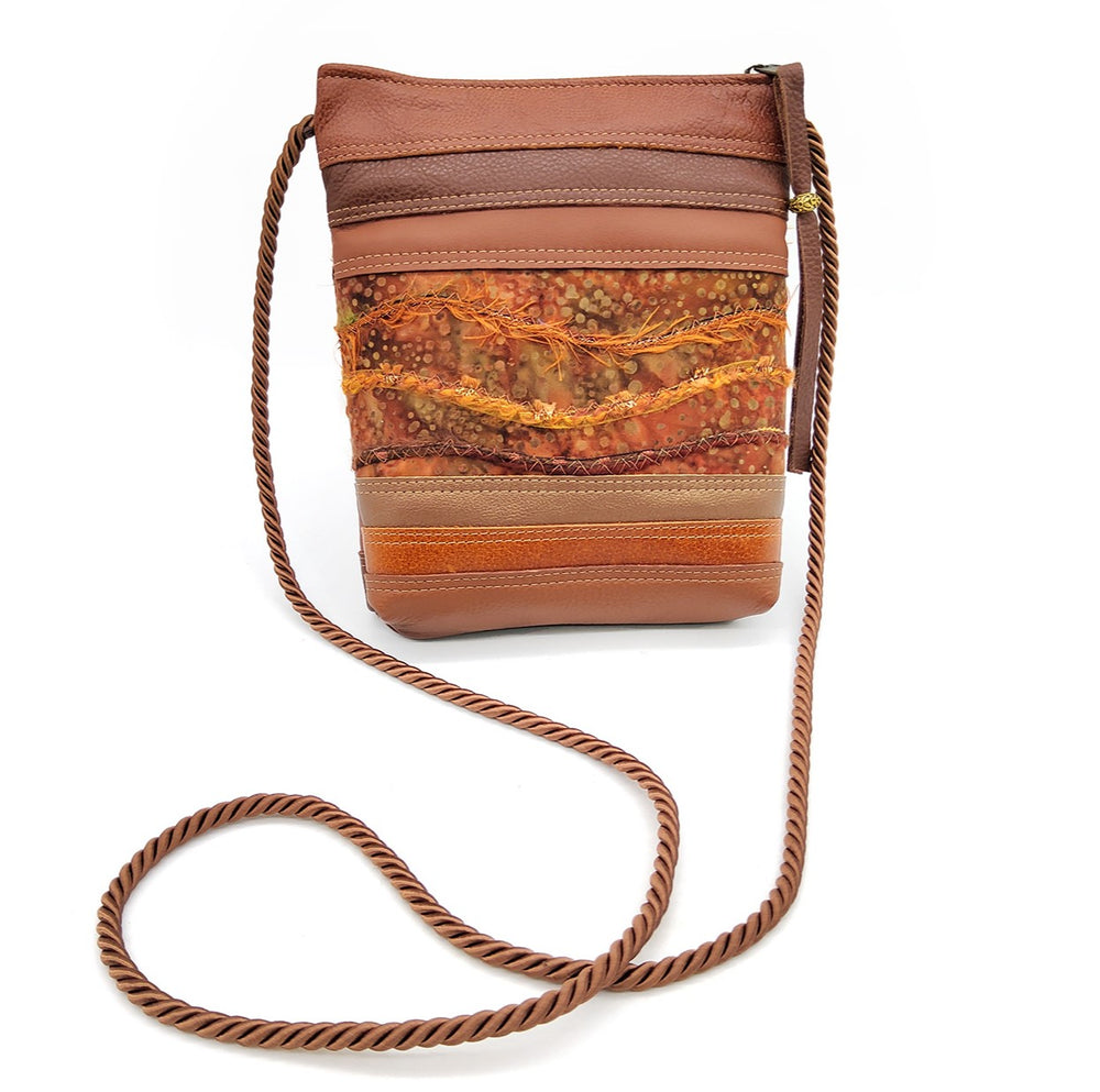 Rust Leather & Stitched Fabric Handbag