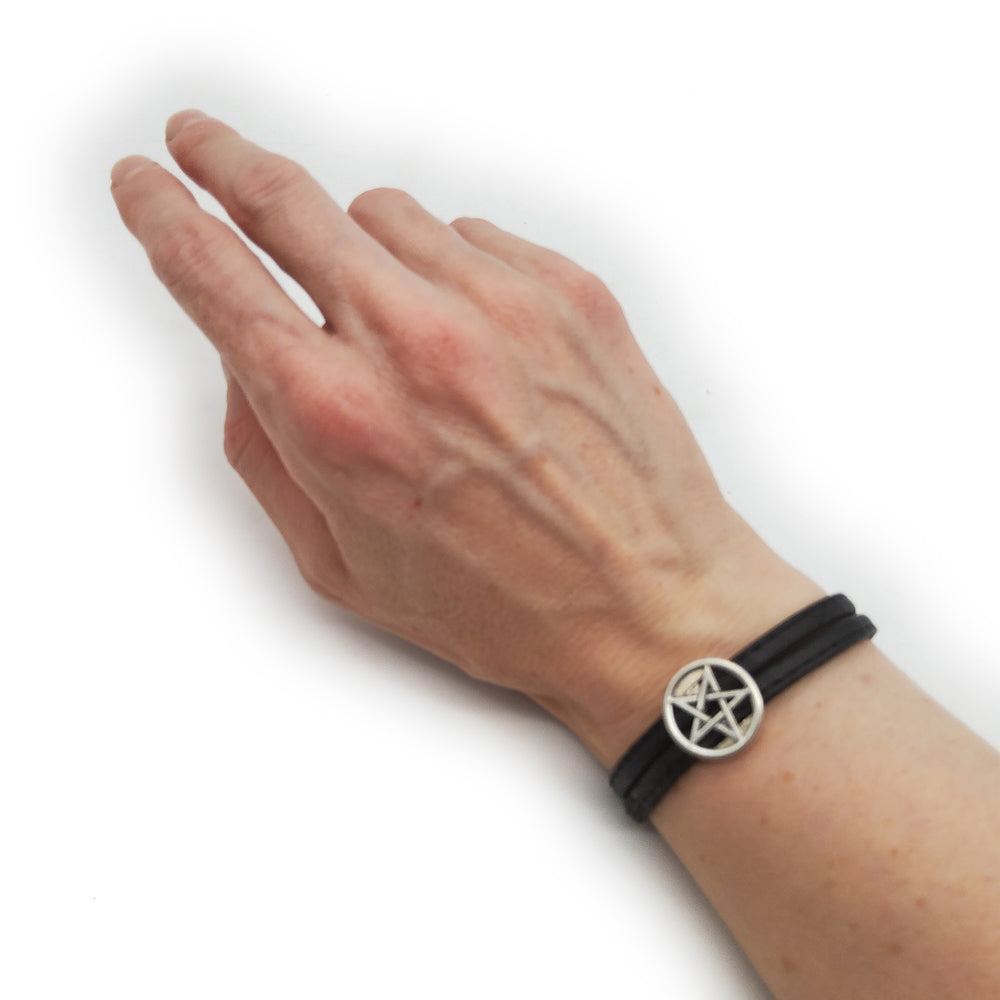 Pentagram Black Cork Leather Bracelet
