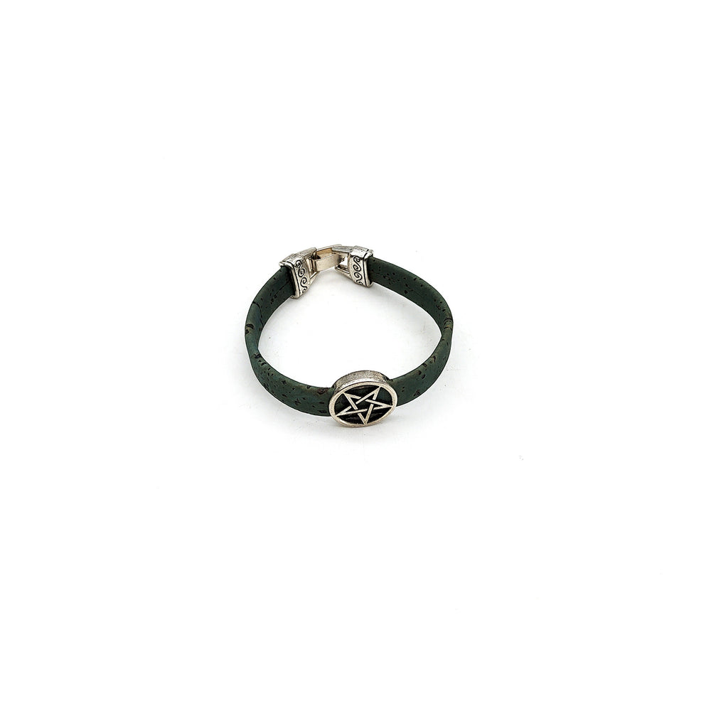 Pentagram Green Cork Leather Bracelet