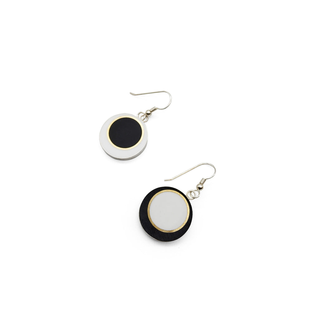 Black And White Offset Circle Earrings