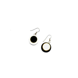 Black And White Offset Circle Earrings