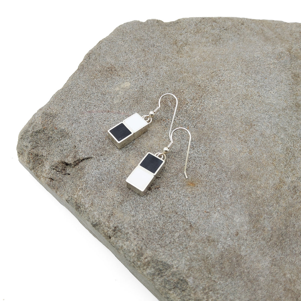 Black And White Stacked Squares Earrings