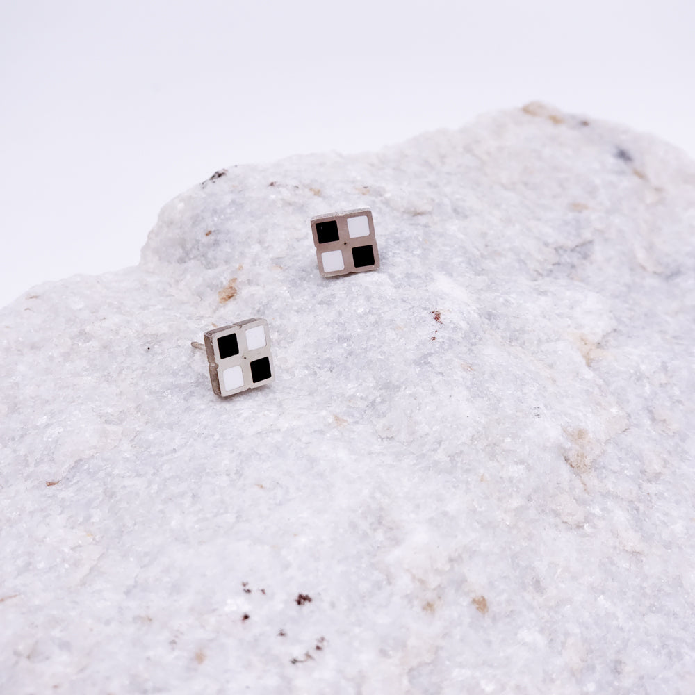 Black And White Square Studs