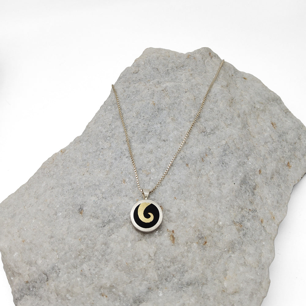 Black and Brass Swirl Silver Necklace