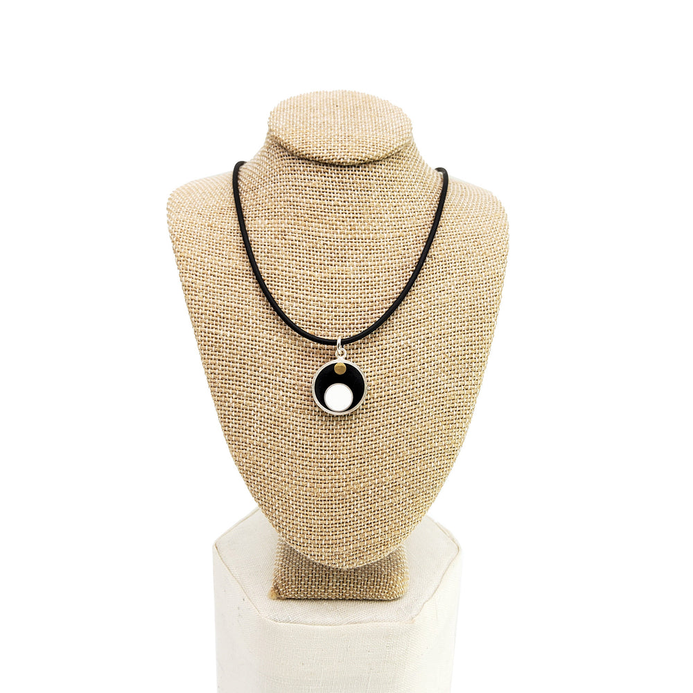 Black White and Brass Circle Necklace
