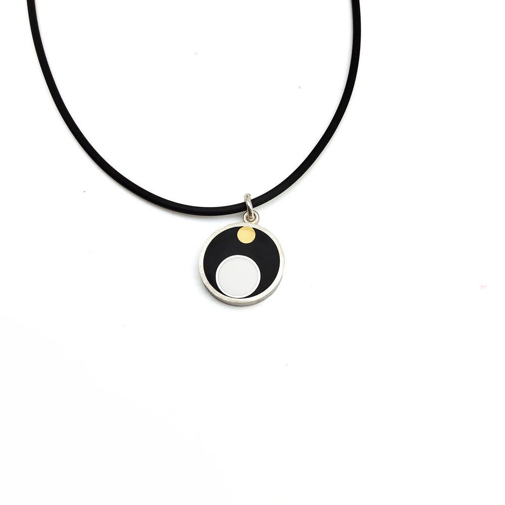 Black White and Brass Circle Necklace