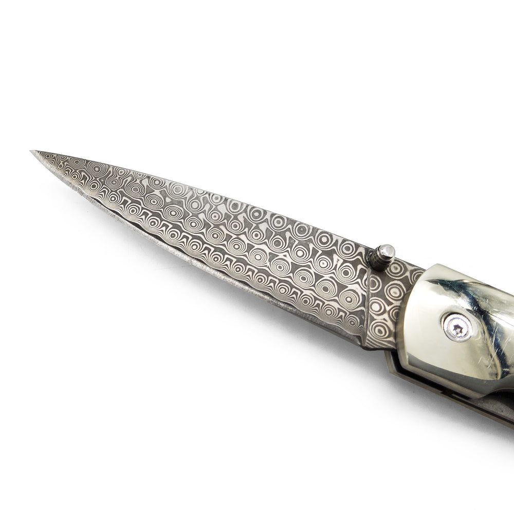 Turquoise Handle Damascus Folding Knife