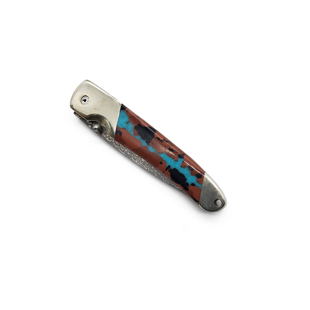 3.5" Damascus Blade With Turquoise Inlay