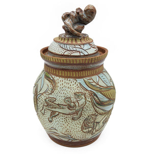 Sgraffito Otter Jar With Sculpted Lid