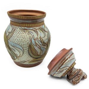 Sgraffito Otter Jar With Sculpted Lid