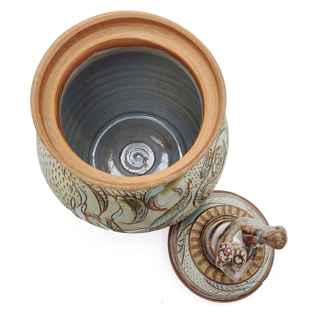 Sgraffito Otter Jar With Sculpted Lid