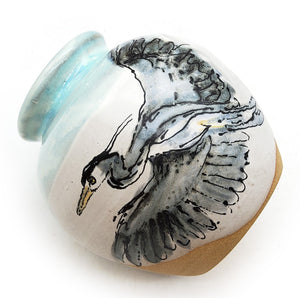 Great Blue Heron Painted Vase