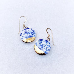 Small Ceramic Circle Earrings With Blue Speckle