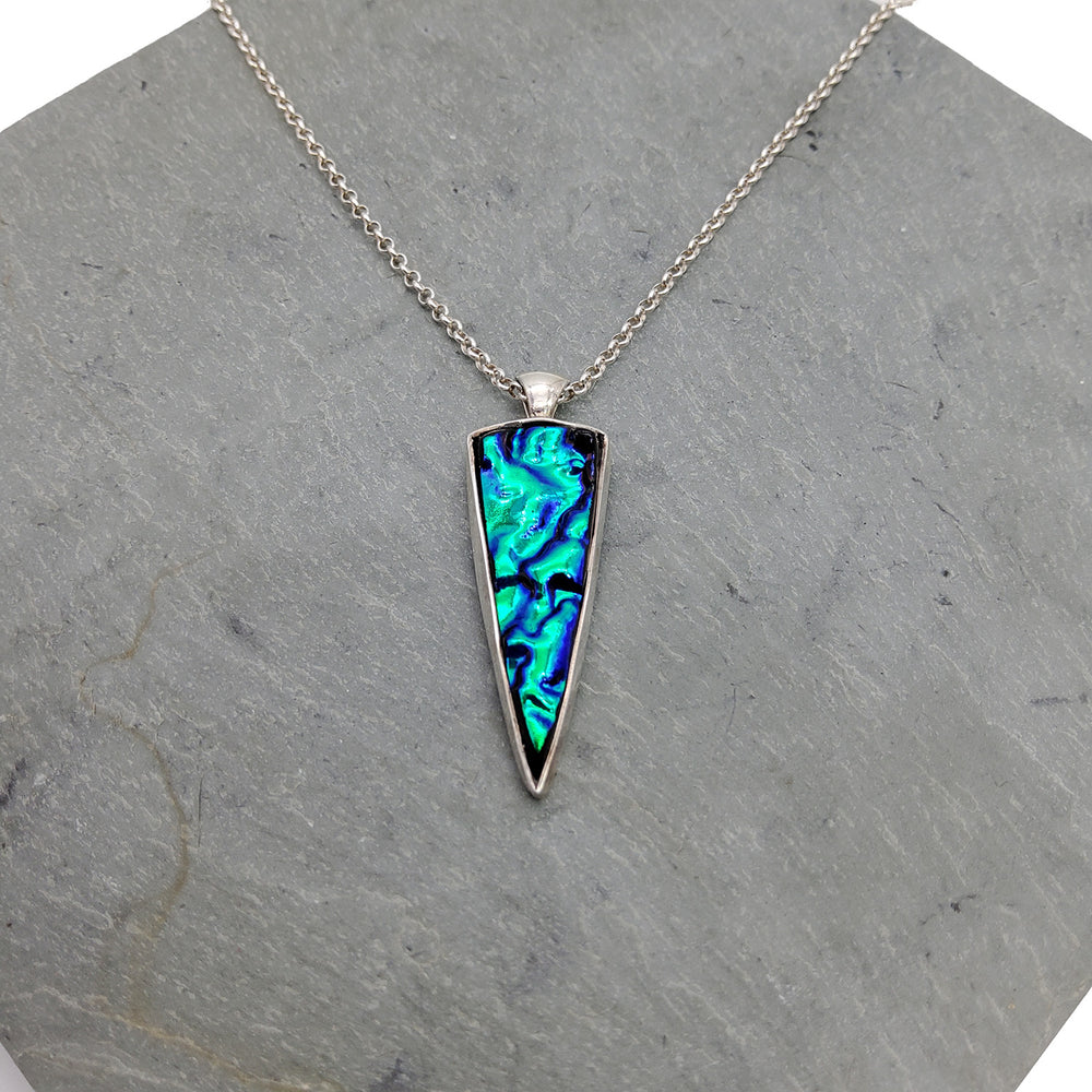 Green Ripple Dichroic Triangle Necklace