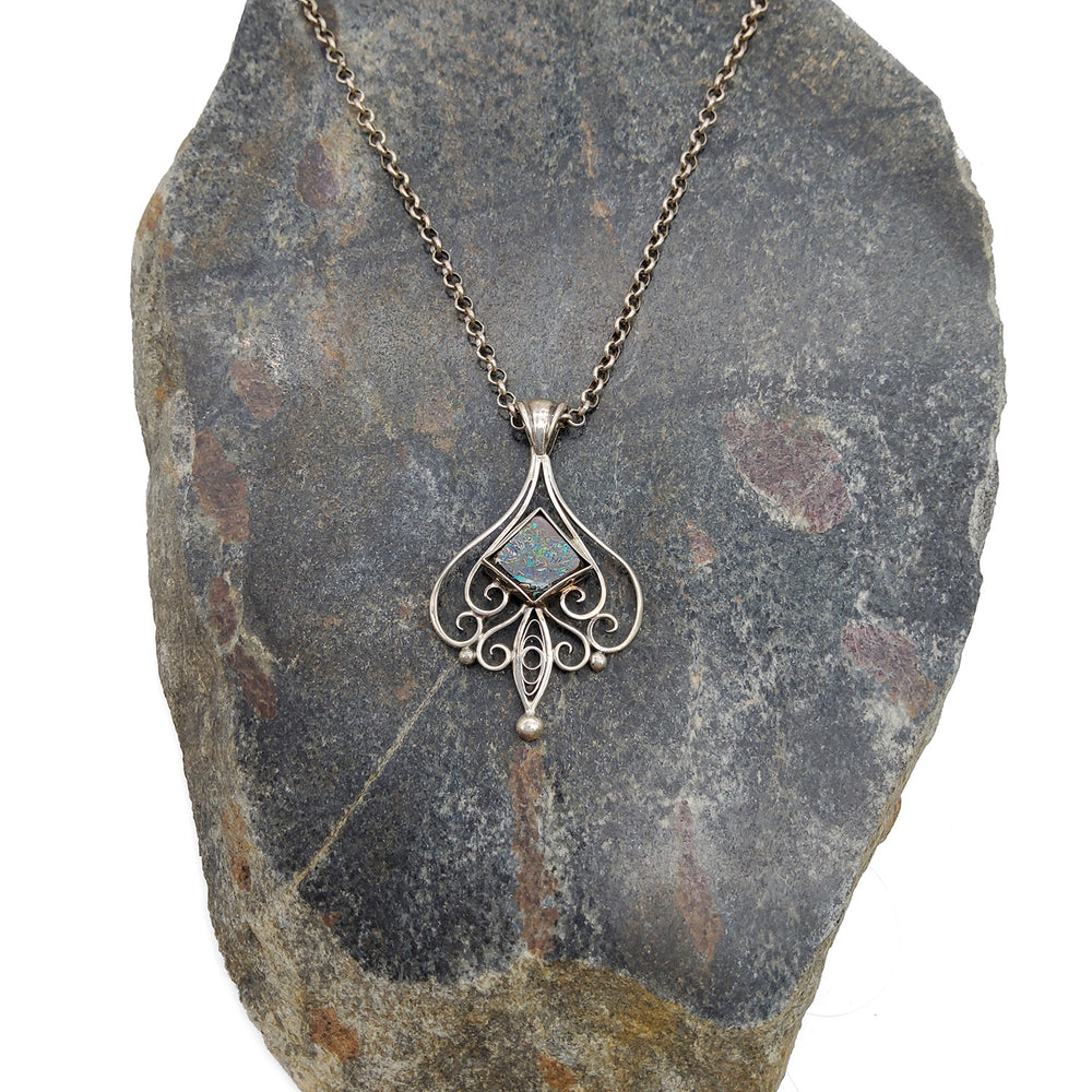 Opal and Silver Filigree Necklace