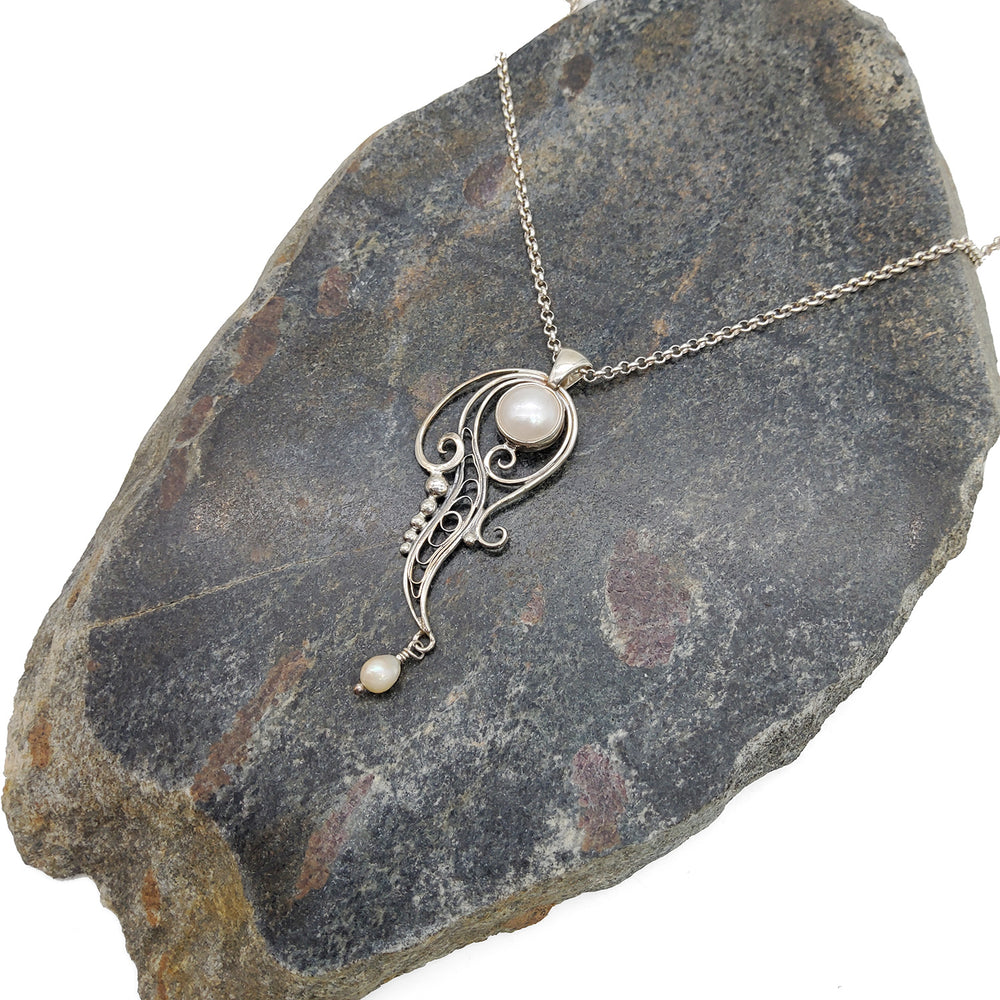Pearl and Silver Filigree Necklace