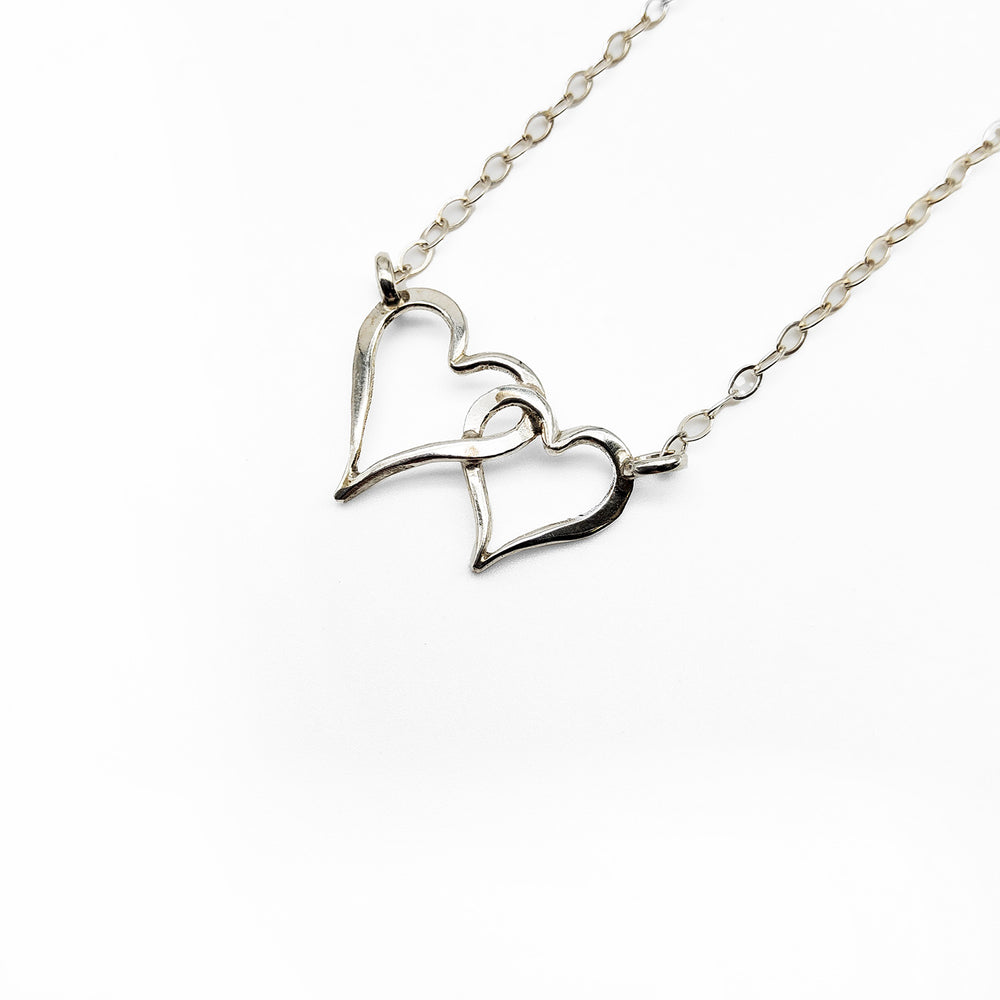 Silver Heart Necklace Double Heart