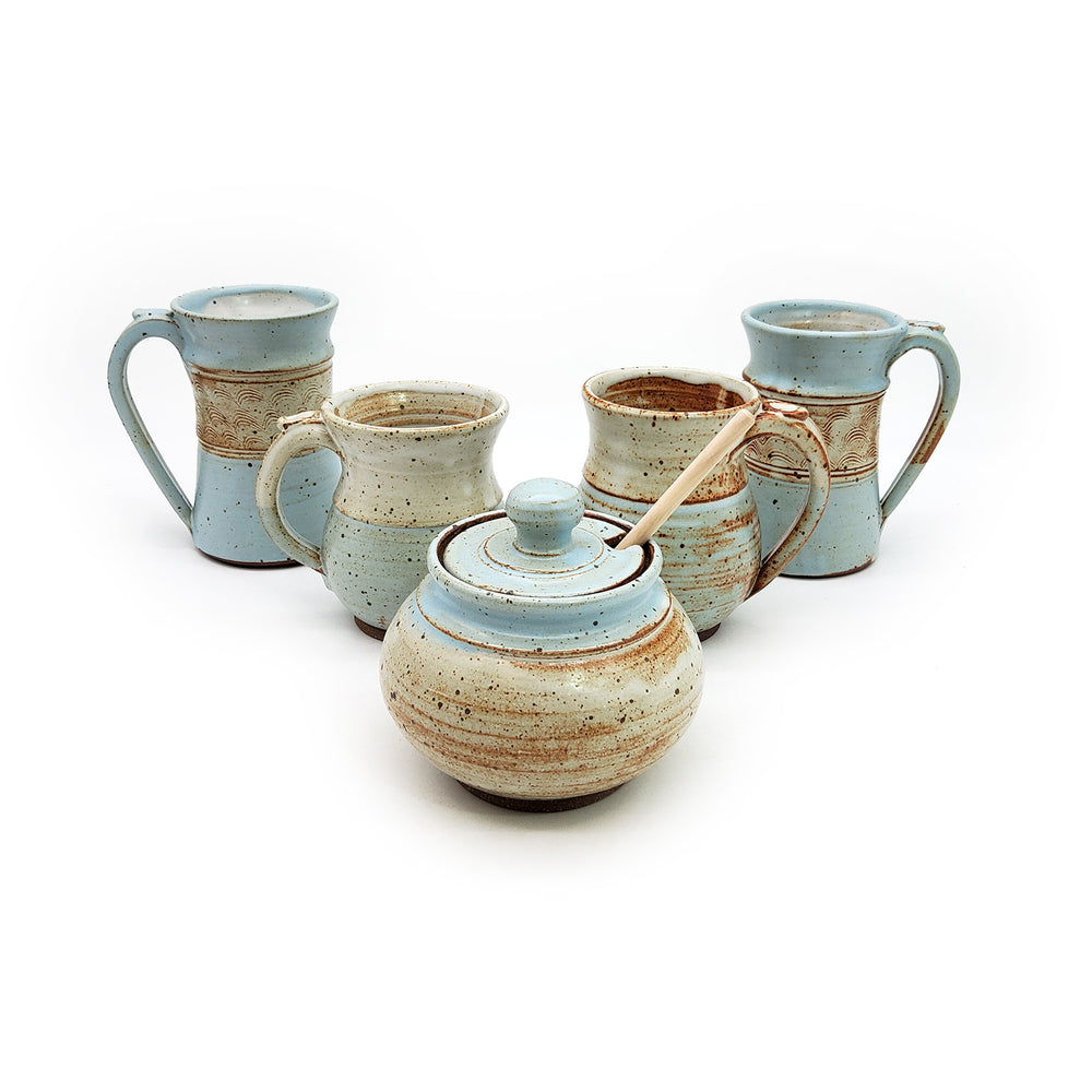 Speckled Light Blue Round Belly Mug
